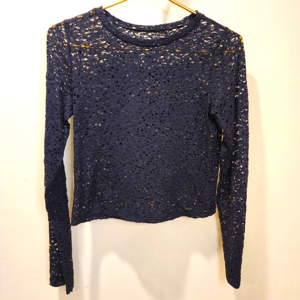 Hollister Black  Lace Long Sleeve Top Fits S/M